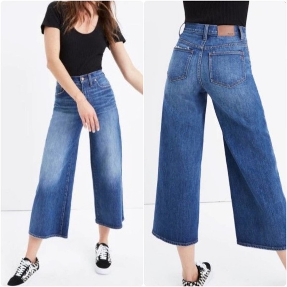 Madewell Denim - Madewell Womens Wide Leg Crop Jeans size 23 Blue Denim High Rise Stretch